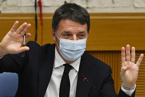 Italian Senator, former premier and head of the political party &#039;Italia Viva&#039; (IV), Matteo Renzi holds a press conference at the Italian Chamber of Deputies in Rome, Wednesday, Jan. 13, 2021 ...