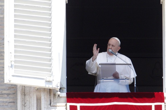Pope Francis delivers his blessing from the window of his studio overlooking St. Peter&#039;s Square during the Angelus prayer, at the Vatican, Sunday, July 26, 2020. Pope Francis called for the disar ...