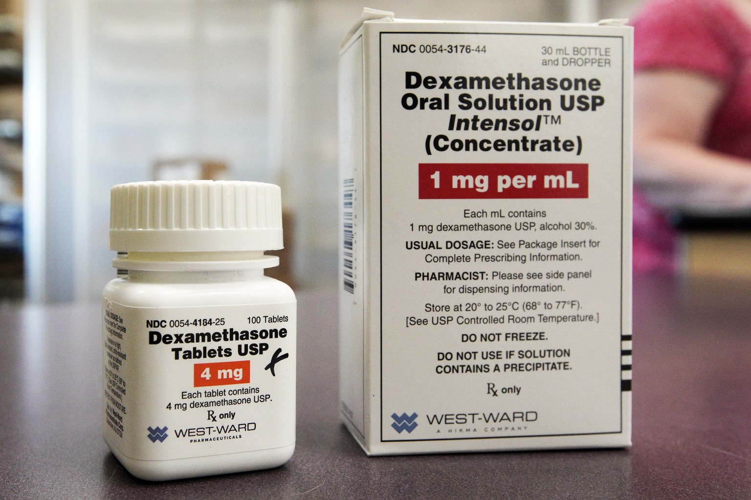 FILE - This Tuesday, June 16, 2020 file photo shows a bottle and box for dexamethasone in a pharmacy in Omaha, Neb. New studies confirm that cheap steroid drugs improved survival for severely ill COVI ...