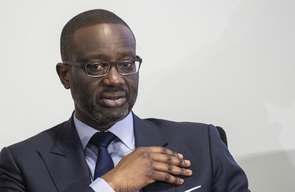 Tidjane Thiam, CEO of Swiss bank Credit Suisse, attends the press conference of the full-year results of 2018 in Zurich, Switzerland, Thursday, Feb. 14, 2019. (Ennio Leanza/Keystone via AP)