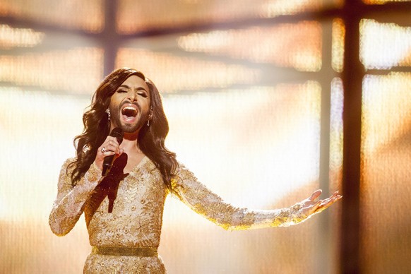 epa04195484 Singer Conchita Wurst representing Austria performs during rehearsals for the Second Semi-Final of the 59th annual Eurovision Song Contest in Copenhagen, Denmark, 07 May 2014. The second s ...