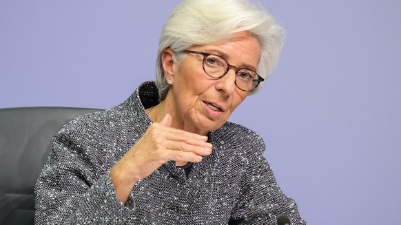 epa08289270 European Central Bank (ECB) President Christine Lagarde speaks during a press conference following the meeting of the Governing Council of the European Central Bank in Frankfurt am Main, G ...