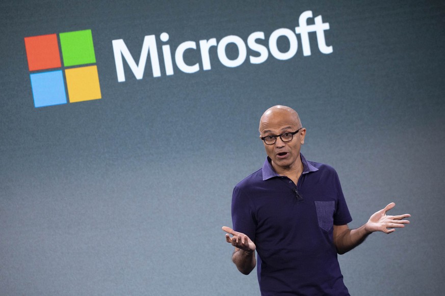 Microsoft CEO Satya Nadella talks during a company event, Wednesday, Oct. 2, 2019, in New York. (AP Photo/Mark Lennihan)