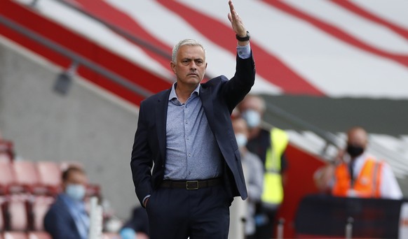 Tottenham&#039;s manager Jose Mourinho reacts during the English Premier League soccer match between Southampton and Tottenham Hotspur at St. Mary&#039;s Stadium in Southampton, England, Sunday, Sept. ...
