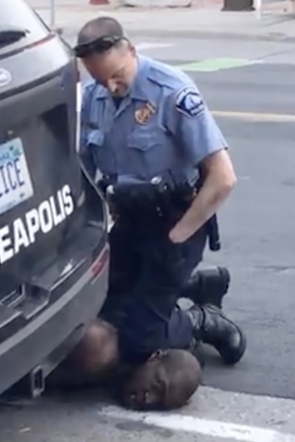 FILE - In this image from video provided by Darnella Frazier, Minneapolis Police Officer Derek Chauvin kneels on the neck of George Floyd, who was pleading that he could not breathe, in Minneapolis on ...