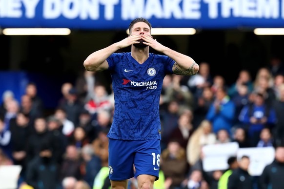 8th March 2020 Stamford Bridge, London, England English Premier League Football, Chelsea versus Everton Olivier Giroud of Chelsea celebrates the 4-0 win - Strictly Editorial Use Only. No use with unau ...