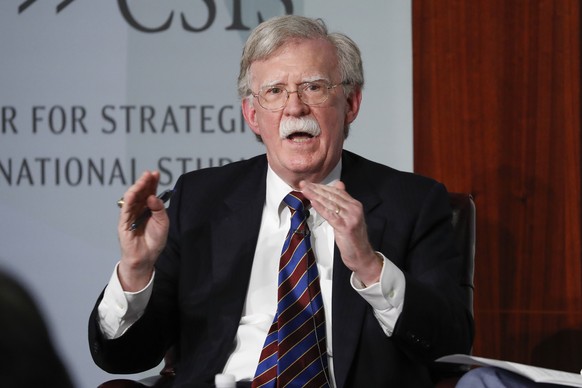 FILE - In this Sept. 30, 2019, file photo, former National security adviser John Bolton gestures while speakings at the Center for Strategic and International Studies in Washington. A federal judge ha ...