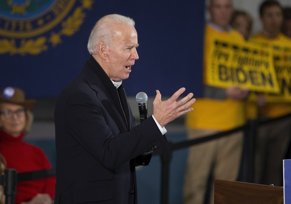 epa08193676 Democratic candidate for United States President, Former Vice President Joe Biden, greets supporters at a campaign event in Concord, New Hampshire, USA, 04 February 2020. The first-in-the- ...