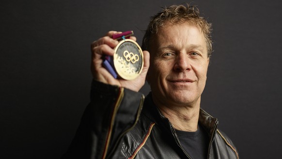 Andreas &quot;Sonny&quot; Schoenbaechler, former Swiss freestyle skier, portrayed with his Olympic gold medal on his farm in Rifferswil, Canton of Zuerich, Switzerland, on January 12, 2018. He won his ...