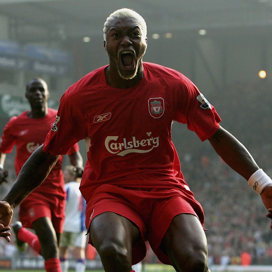 FILE - October 13, 2015: French footballer Djibril Cisse has been arrested in connection with a blackmail case LIVERPOOL, ENGLAND - OCTOBER 15 : Djibril Cisse of Liverpool celebrates scoring the winni ...