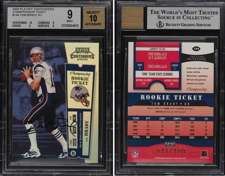 Die seltene Rookie-Karte des sechsfachen Super-Bowl-Champions Tom Brady.