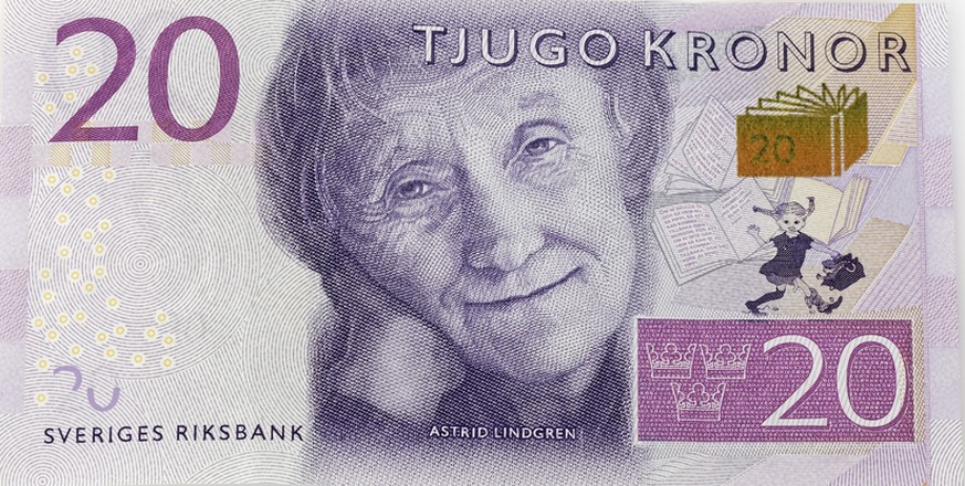 Astrid Lindgren auf der schwedischen 20-Kronen-Banknote