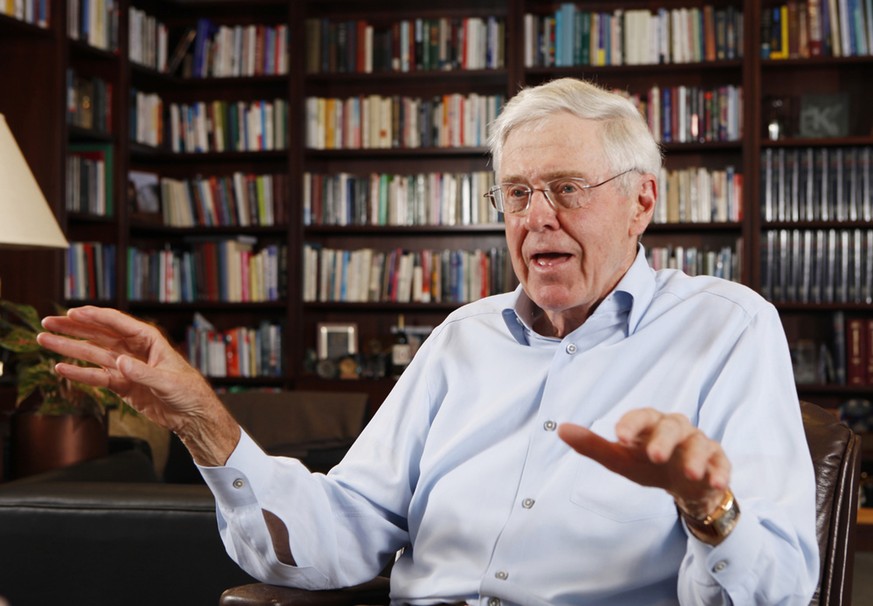 FILE - In this May 22, 2012 file photo, Charles Koch speaks in his office at Koch Industries in Wichita, Kansas. Koch, one of the most influential conservative donors, said he is fed up with the vitri ...