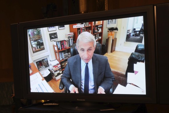 Dr. Anthony Fauci, director of the National Institute of Allergy and Infectious Diseases speaks remotely during a virtual Senate Committee for Health, Education, Labor, and Pensions hearing, Tuesday,  ...