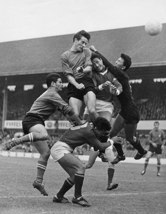 Human Pyramid at Ayresome Park, Middlesborough as Italian players attack the North Korean goal in a desperate attempt to equalise in their World Cup match, July 19th 1966 PUBLICATIONxINxGERxSUIxAUTxON ...
