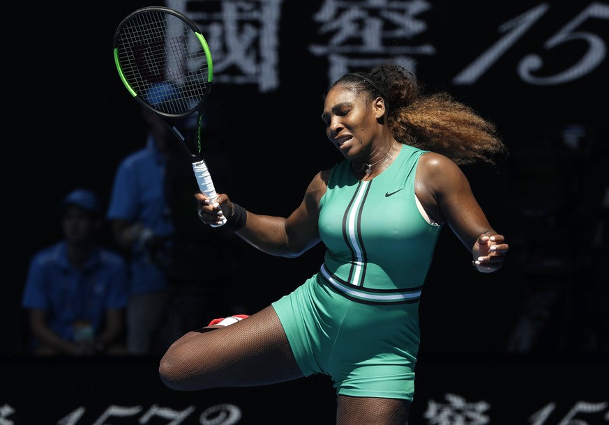 United States&#039; Serena Williams reacts after hitting a ball to Karolina Pliskova of the Czech Republic during their quarterfinal match at the Australian Open tennis championships in Melbourne, Aus ...