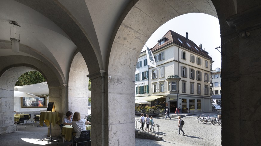 Arcades of the &quot;Choufhuesi&quot; in the old town of Langenthal, in the Canton of Bern, Switzerland, on September 19, 2018. (KEYSTONE/Gaetan Bally)

Der Bogengang des &quot;Choufhuesi&quot; in der ...
