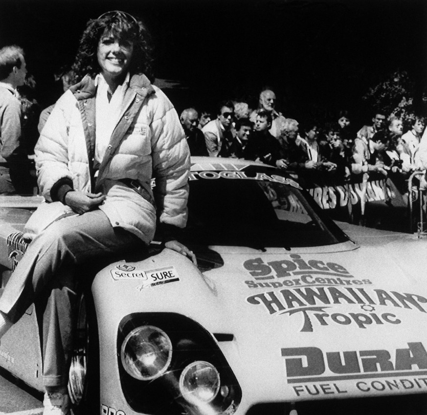 American driver, Lyn St. James sits on her car at Le Mans in France, June 22, 1989. The 41-year-old St. James once reached 232 mph in a 1989 Ford Thunderbird Super Coupe. Not only does she own virtual ...
