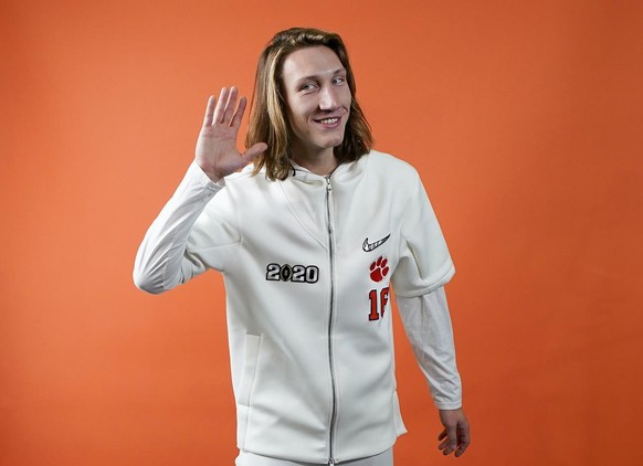 FILE - In this Jan. 11, 2020, filephoto, Clemson quarterback Trevor Lawrence poses during media day for the NCAA College Football Playoff national championship game, in New Orleans. Clemson is preseas ...