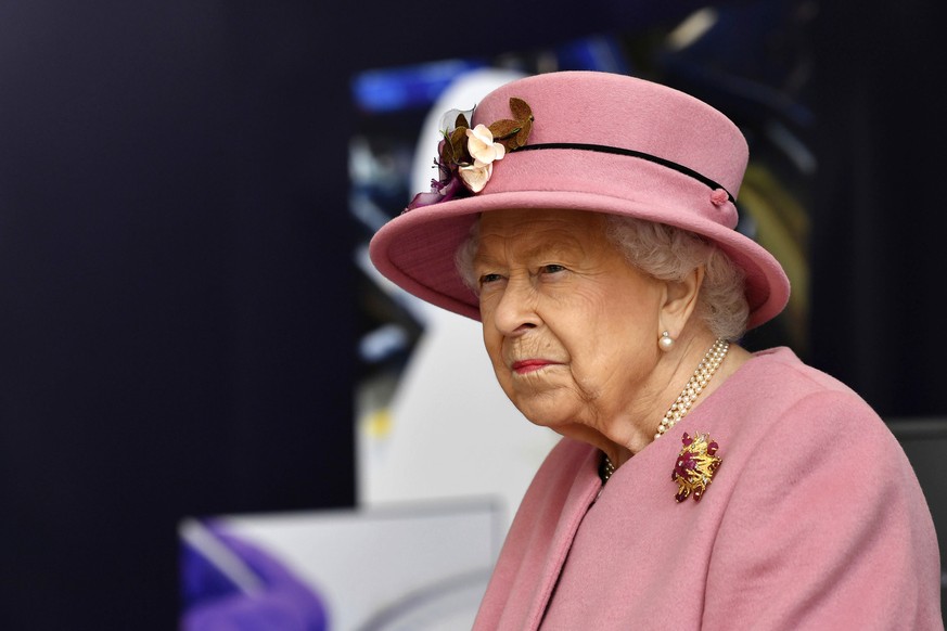 Britain&#039;s Queen Elizabeth II visits the Defence Science and Technology Laboratory (DSTL) at Porton Down, England, Thursday Oct. 15, 2020, to view the Energetics Enclosure and display of weaponry  ...