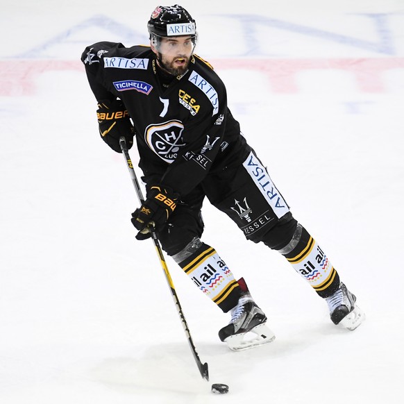LuganoÕs player Philippe Furrer in action during the preliminary round game of National League Swiss Championship between HC Lugano and HC Ambri Piotta, at the ice stadium Resega in Lugano, Switzerlan ...