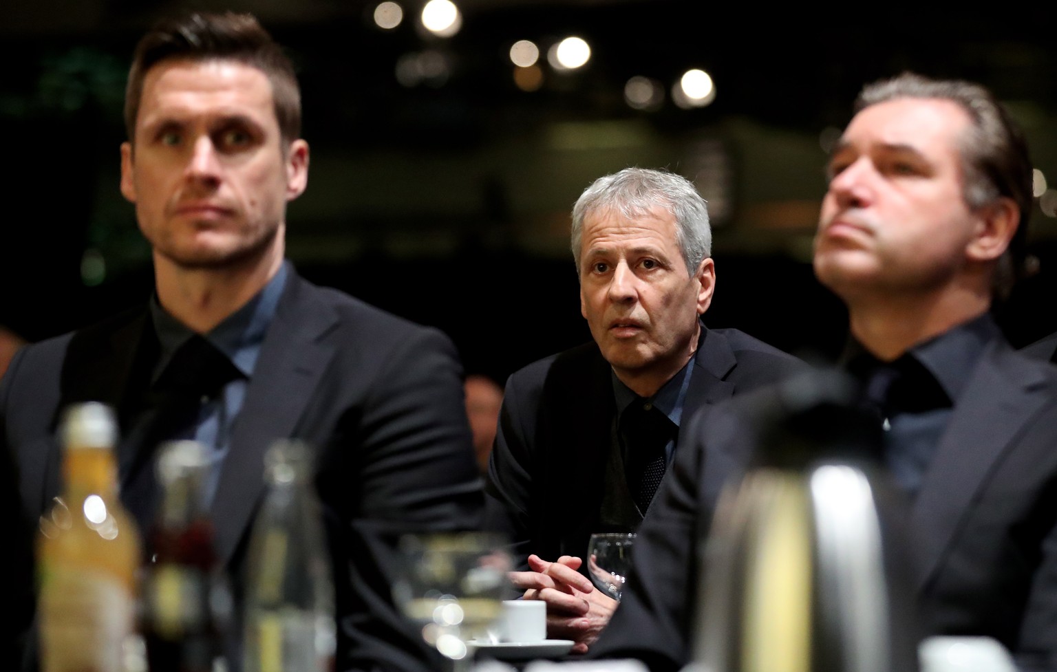epa08021763 (L-R) Dortmund&#039;s head of the licensing player department, Sebastian Kehl, Dortmund&#039;s head coach Lucien Favre and Dortmund&#039;s sports director Michael Zorc attend the Annual Ge ...