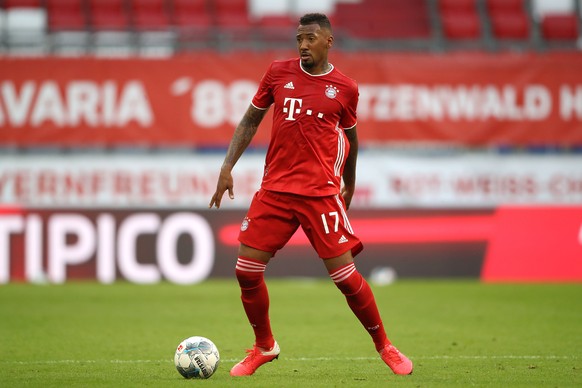 epa08484198 Jerome Boateng of FC Bayern Munich in action during the Bundesliga match between FC Bayern Munich and Borussia Moenchengladbach at Allianz Arena in Munich, Germany, 13 June 2020 (issued 14 ...