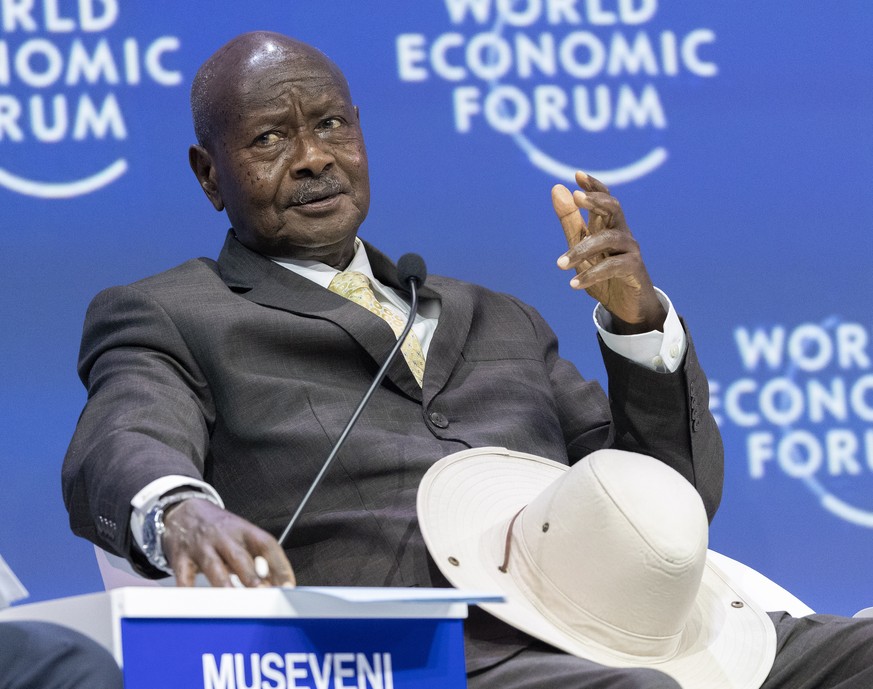 epa07817057 Yoweri Kaguta Museveni, President of Uganda speaks during a plenary session of the World Economic Forum on Africa (WEF) titled Working towards Peace at the Cape Town International Conventi ...