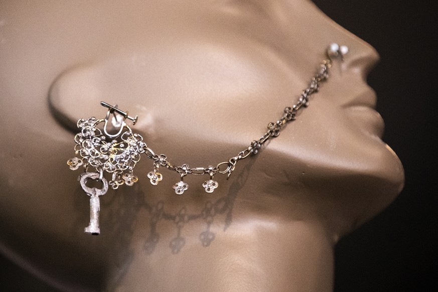 epa09190382 Janet Jackson&#039;s piece of jewelry is displayed during the preview of the auction &#039;Janet Jackson&#039;s Iconic Treasures&#039; at Julien&#039;s auction in Beverly Hills, California ...