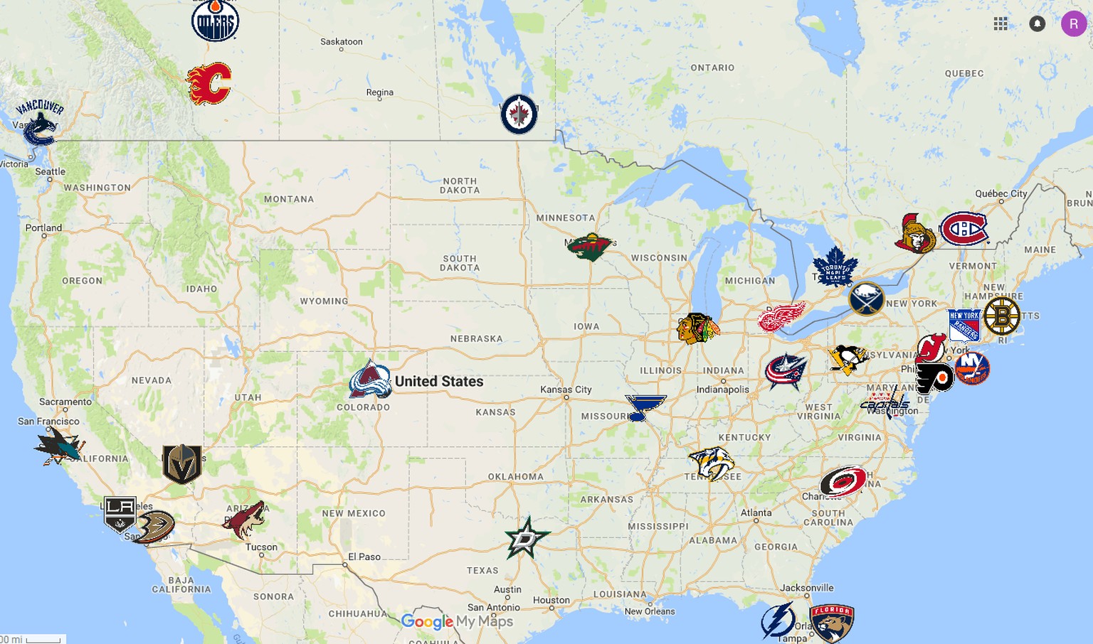 So sind die NHL-Teams in Nordamerika verteilt.
