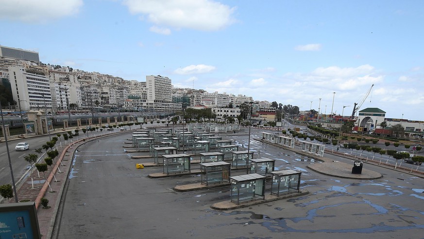 epa08321924 A view of the main bus station in Algiers, Algeria, 25 March 2020. The Algerian authorities have started implementing the confinement of two neighboring provinces, namely Algiers and Blida ...