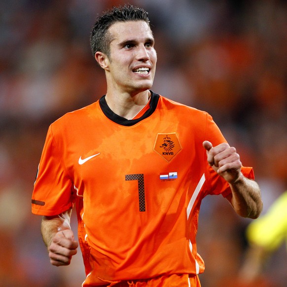 FILE - The Sept. 2, 2011 file photo shows Dutch soccer player Robin van Persie reacting during the Euro 2012 Group E qualifying soccer match between The Netherlands and San Marino at the Philips stadi ...