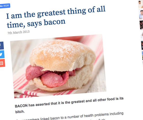 Speck: «Ich bin der Grösste und alle anderen Esswaren sind meine Bitches.» the daily mash bacon essen food https://www.thedailymash.co.uk/news/health/i-am-the-greatest-thing-of-all-time-says-bacon-201 ...