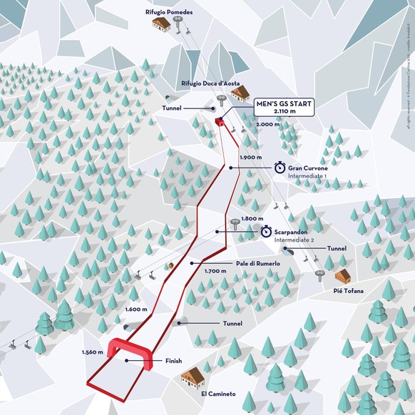 Ski-WM 2021 in Cortina D&#039;Ampezzo: Streckenplan Labirinti (Riesenslalom der Maenner)