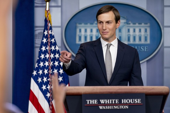 White House senior adviser Jared Kushner takes a question from a reporter at a press briefing in the James Brady Press Briefing Room at the White House in Washington, Thursday, Aug. 13, 2020, after Pr ...