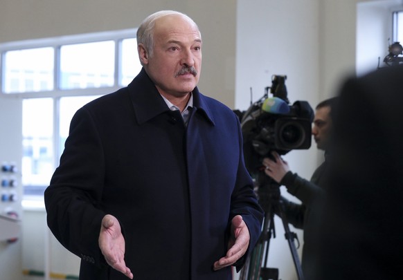 Belarusian President Alexander Lukashenko speaks to journalists as he visits the Dobrush Paper Factory in Dobrush, Belarus, Tuesday, Feb. 4, 2020. Lukashenko boasted about Belarus&#039; warmer ties wi ...