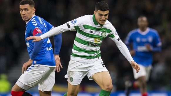 Football - 2019 Betfred Scottish League Cup Final - Celtic vs. Rangers Mohamed Elyounoussi of Celtic vies with James Tavernier of Rangers, Hampden Park Glasgow. COLORSPORT/BRUCE WHITE PUBLICATIONxNOTx ...