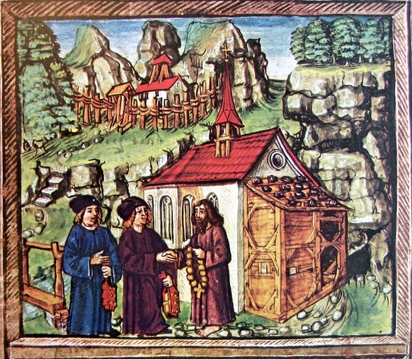 Von Flüe wird von Pfarrer Heimo um Vermittlung gebeten (Stanser Verkommnis).
wikimedia