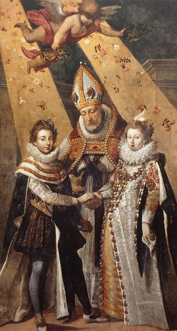 Heirat zwischen Ludwig XIII. und Anna von Österreich im Jahr 1615 (gemalt von Jean Chalette)
Wikimedia
https://de.wikipedia.org/wiki/Anna_von_%C3%96sterreich_(1601%E2%80%931666)#/media/File:Jean_Chale ...
