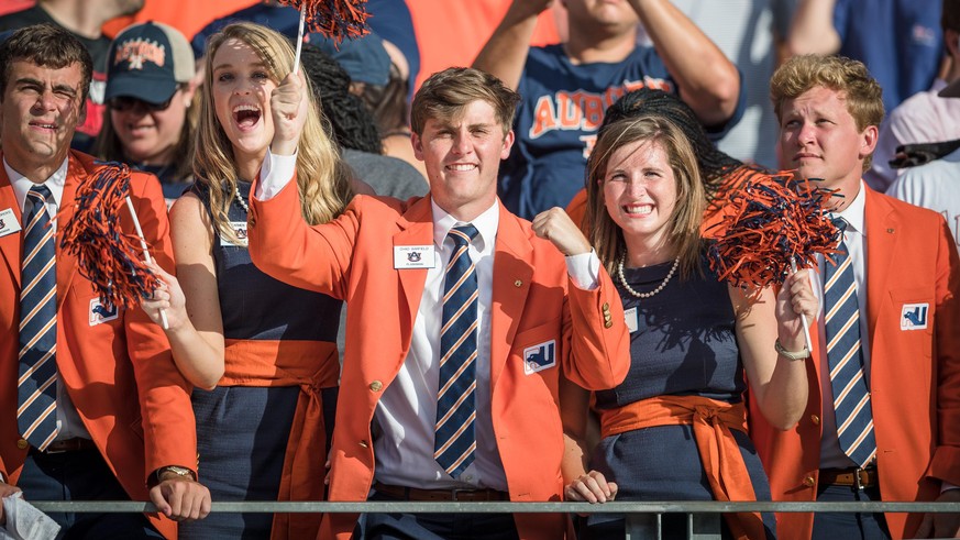 September 21, 2019: Auburn Tigers fans celebrate during the NCAA, College League, USA football game between the Auburn Tigers and the Texas A&amp;M Aggies at Kyle Field in College Station, Texas. Aubu ...