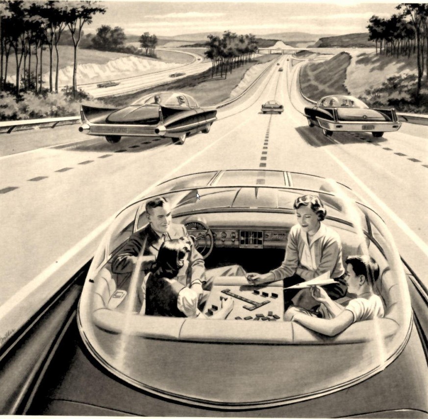 retro future 1950s self driving cars https://www.reddit.com/r/RetroFuturism/comments/7cao57/television_newspaper_some_day_you_may_be_able_to/