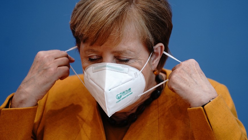 German Chancellor Angela Merkel (CDU) gives a press conference to capital city journalists at the Federal Press Conference in Berlin, Monday, Nov.2, 2020. The Chancellor will inform media representati ...