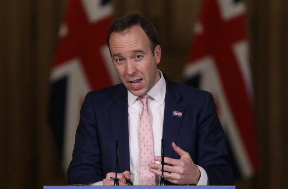 Britain&#039;s Health Secretary Matt Hancock, speaks at a press conference inside 10 Downing Street on further restrictions to be put in place due to the ongoing coronavirus pandemic in London, Wednes ...