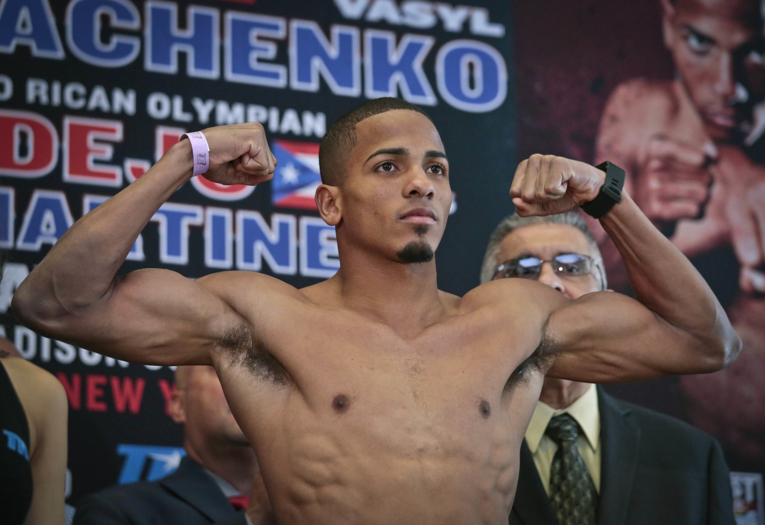 FILE - Puerto Rican boxer Felix Verdejo poses after his weigh-in at Madison Square Garden in New York, in this Friday, June 10, 2016, file photo. Puerto Rican boxer Félix Verdejo turned himself in to  ...