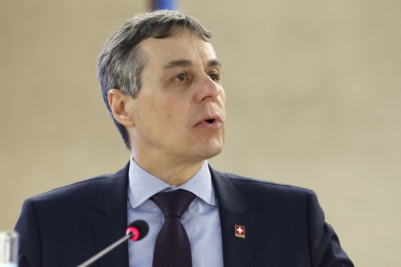 Swiss Foreign Minister Ignazio Cassis adresses his statement, during the opening of the High-Level Segment of the 40th session of the Human Rights Council, at the European headquarters of the United N ...