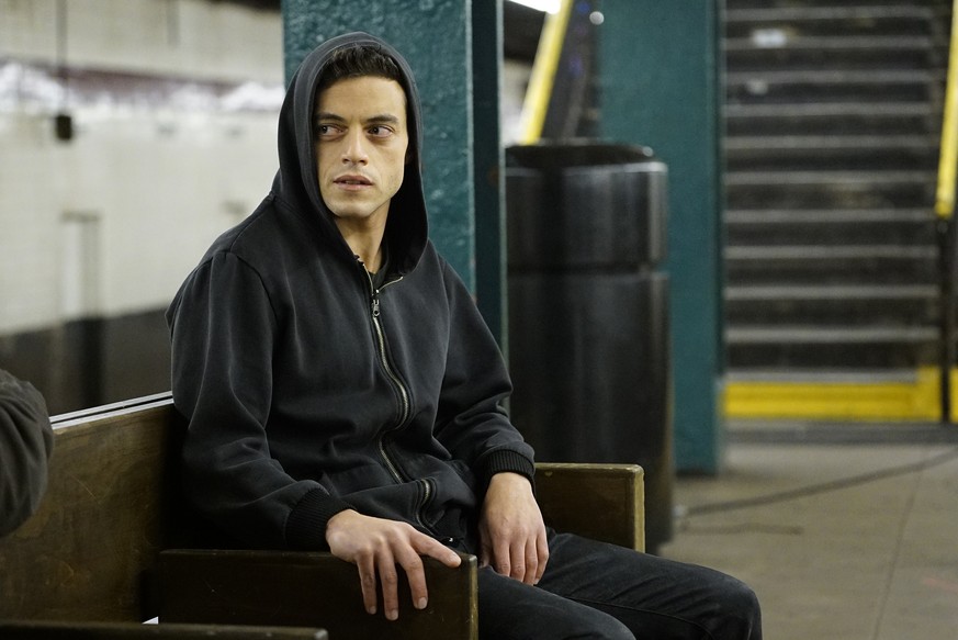 In this image released by USA Network, Rami Malek appears in a scene from, &quot;Mr. Robot.&quot; On Thursday, July 14, 2016, Malek was nominated for outstanding actor in a drama series for his role.  ...