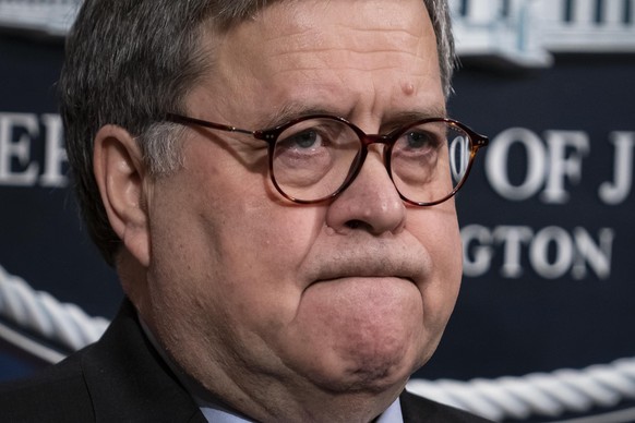 FILE - In this Jan. 13, 2020, file photo Attorney General William Barr speaks to reporters at the Justice Department in Washington. The FBI has found a link between the gunman in a deadly attack at a  ...
