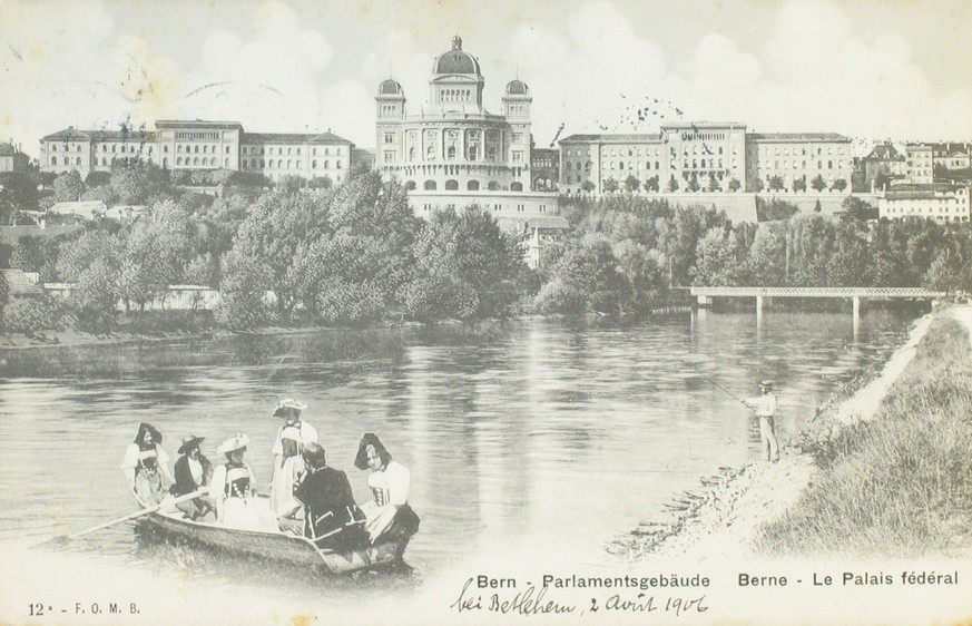 1906: Blick von der Aare aus auf das Bundeshaus.