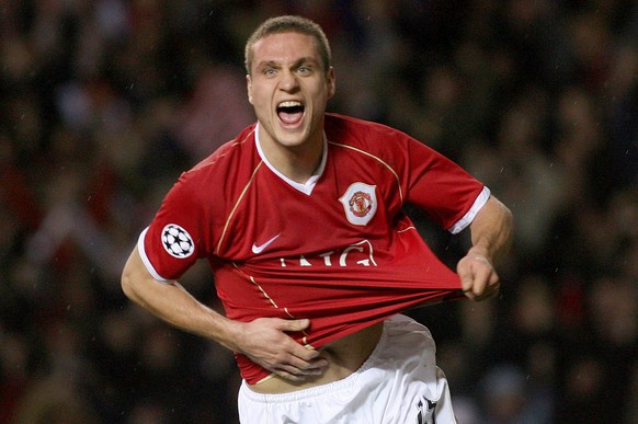 FILE - This is a Wednesday Dec. 6, 2006 file photo of Manchester United&#039;s Nemanja Vidic as he celebrates scoring against Benfica during their Group F Champions League soccer match at Old Trafford ...
