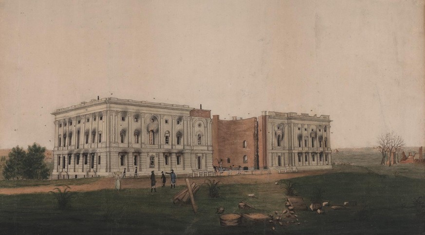 Ruine des US-Kapitols nach dem Versuch der Briten, das Gebäude im Krieg von 1812 zu verbrennen.
http://loc.gov/pictures/resource/ppmsca.02160/